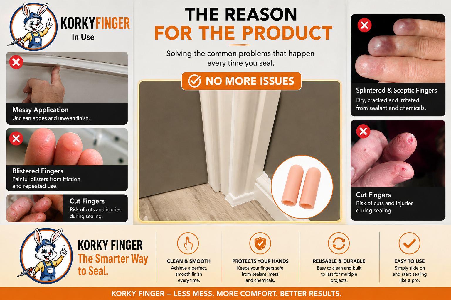 Sore and damaged fingertips from caulking without protection